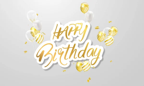 Happy Birthday Luftballons Gold Feier Hintergrund Mit Konfetti — Stockvektor