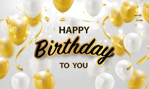Happy Birthday Balloons Gold Celebration Background Confetti — Stock Vector