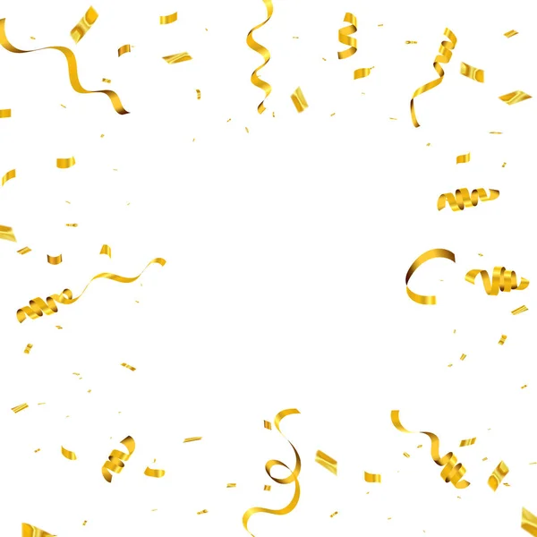 Plantilla Fondo Celebración Con Confeti Cintas Oro Tarjeta Lujo Saludo — Vector de stock