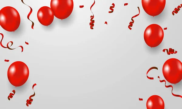 Viering Frame Achtergrond Sjabloon Met Confetti Rode Linten Luxe Wenskaart — Stockvector