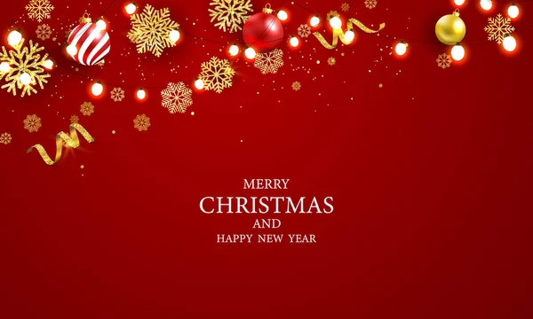 Noel Partisi Posteri ve Mutlu Yıllar Kırmızı Işık Arka planı.
