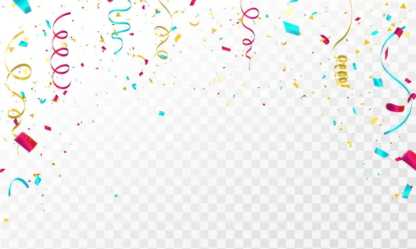 Modèle Fond Célébration Avec Confettis Rubans Colorés — Image vectorielle