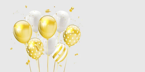 Altın Beyaz Balonlar Konfeti Tasarımı Tatil Şablonu Mutlu Günler Arka — Stok Vektör