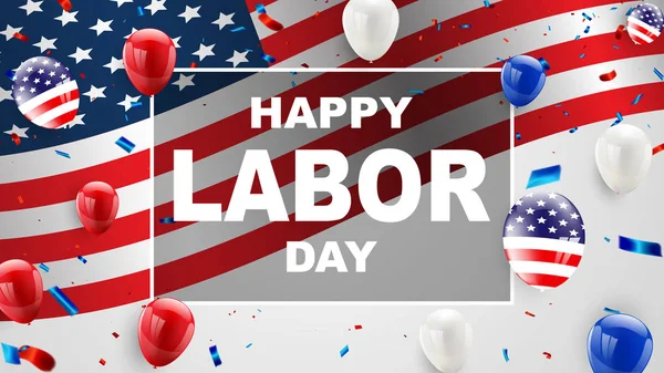 Labor Day Card Design Amerikanska Flaggan Ballonger Bakgrund Försäljning Vektor — Stock vektor