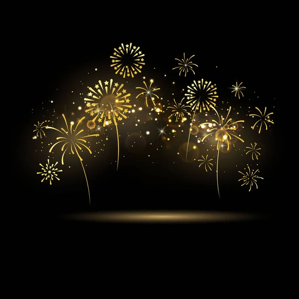 Kutlama şablonu havai fişeklerle altın kurdelelerle. Lüks tebrik kartı.