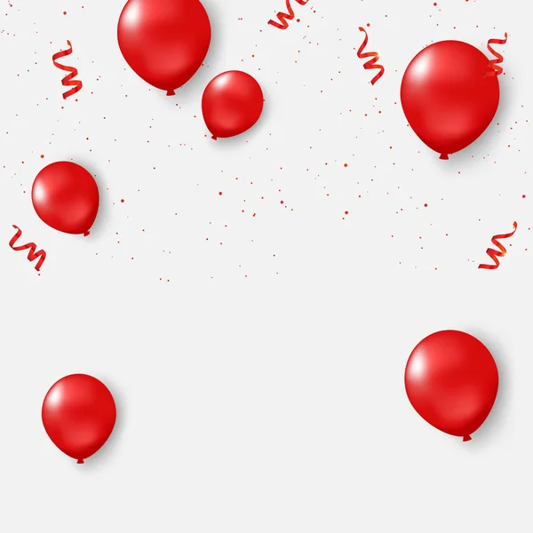 Red Balloons Confetti Concept Design Template Happy Valentine Day Background — Stock Vector