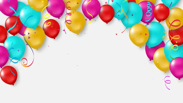 Renkli Balonlar Konfeti Konsepti Tasarımı Kutlama Şablonu Konfetiyle Birlikte — Stok Vektör