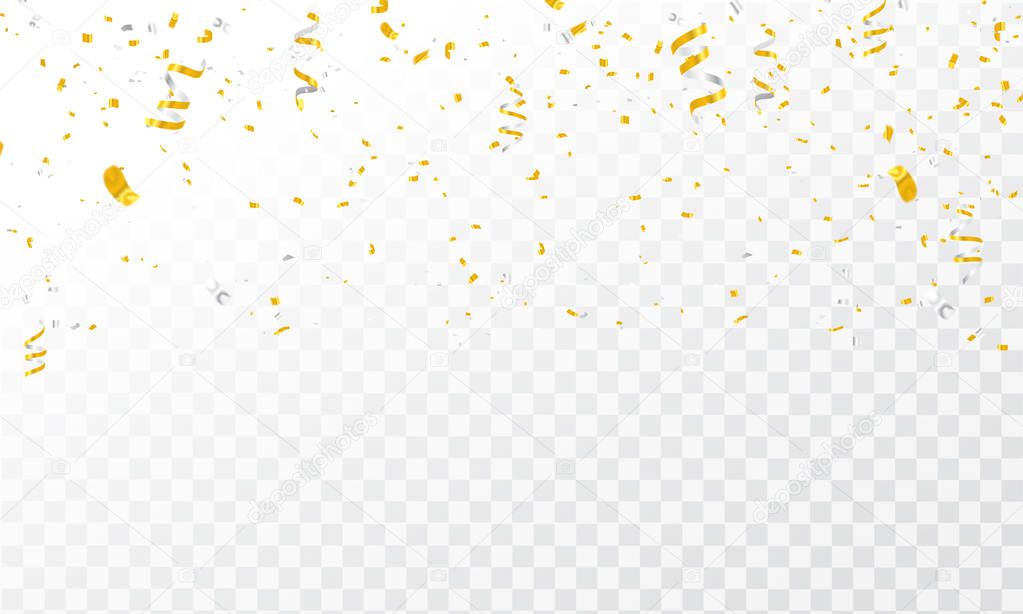 Celebration background template with confetti and gold ribbons. luxury greeting rich card.