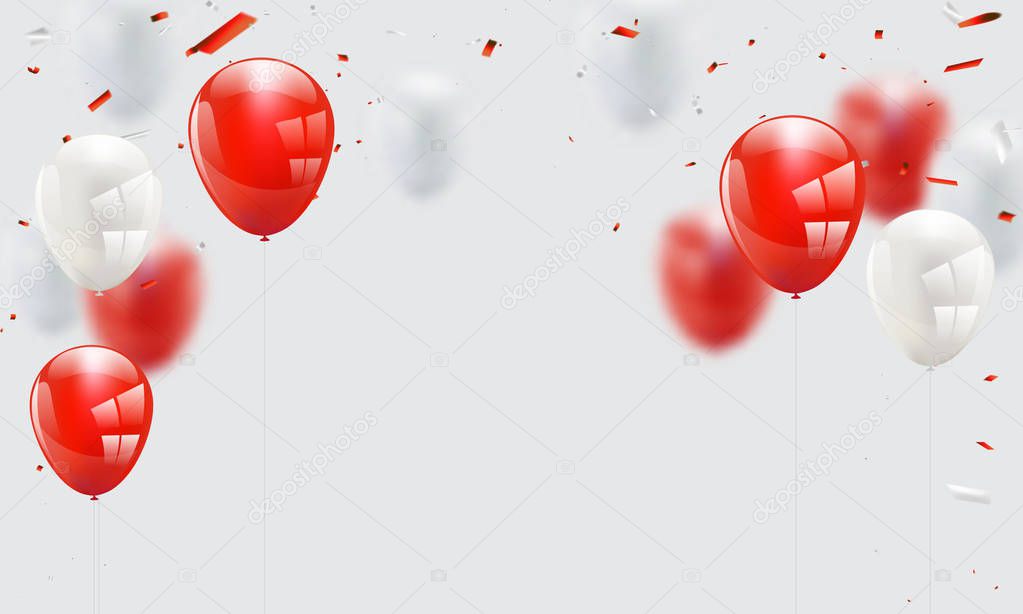 Red white balloons, confetti concept design template Happy Day, background Celebration Vector illustration.