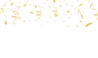 Konfeti altın kurdelelerle kutlama şablonu. Lüks tebrik kartı.