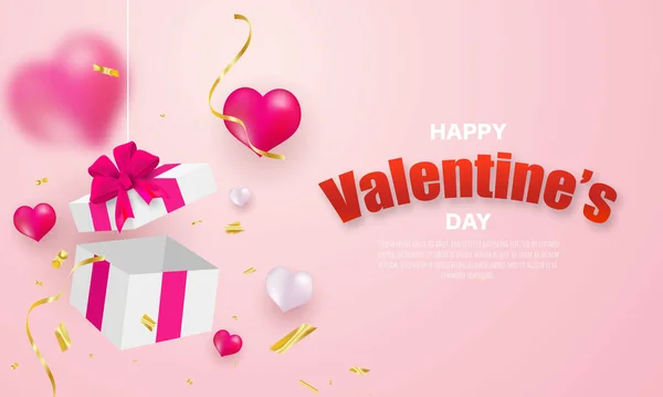 Saint Valentin Modèle Bannière Coffret Cadeau Surprise Avec Ruban Glod — Image vectorielle