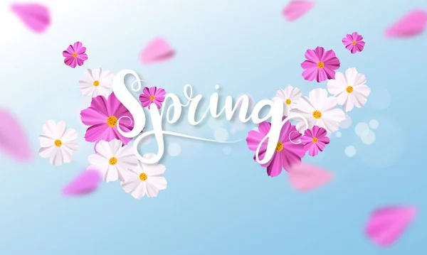 Дизайнерський Банер Весняний Фон Красивою Рожевою Білою Квіткою Векторні Ілюстрації — стоковий вектор