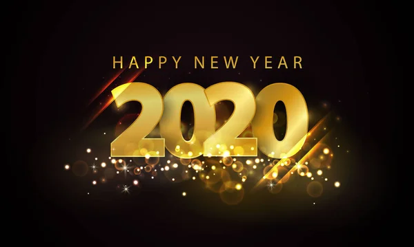 Happy New Year 2020 Background Greeting Card Design Template Gold — Stock Vector