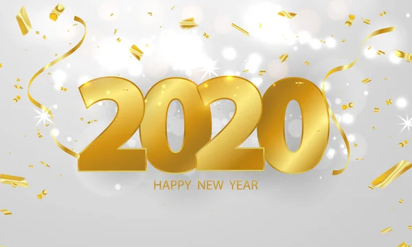Happy New Year 2020 Background Greeting Card Design Template Gold — Stock Vector