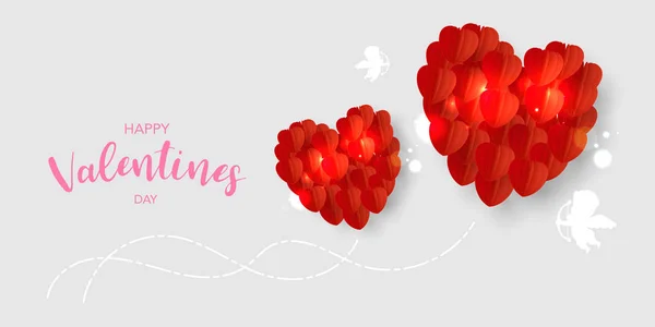 Día San Valentín Plantilla Banner Corazón Rojo Con Letras Fondo — Vector de stock