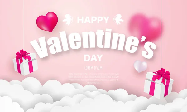 Valentine Day Banner Template Red Heart Lettering Background Tags Poster — ストックベクタ