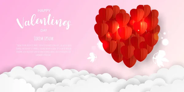 Valentine Day Banner Template Red Heart Lettering Background Tags Poster — Stock Vector