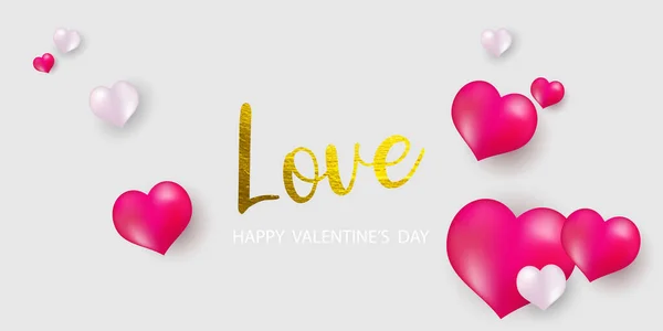 Valentine Day Banner Template Red Heart Lettering Background Tags Poster — Stock Vector