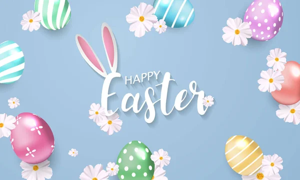Mutlu Paskalyalar Çiçek Renkli Parlak Süslü Yumurtalar — Stok Vektör