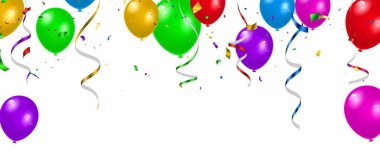 Renk balonları, konfeti konsepti tasarımı tatil şablonu Mutlu Gün, arka plan Kutlama Vektörü illüstrasyonunu ayarla.