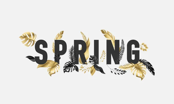 Vector Hinterlässt Gold Gesetzt Design Banner Spring Hintergrund Vorlage Zur — Stockvektor