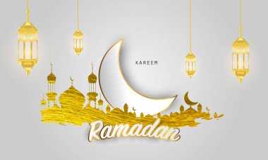 Ramadan kareem 2020 background. vector illustration with mosque and moon, place for text greeting card and banner