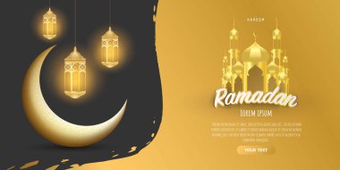 Ramadan kareem 2020 background. vector illustration with mosque and moon, place for text greeting card and banner