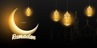 Ramadan kareem 2020 background. vector illustration with mosque and moon, place for text greeting card and banner