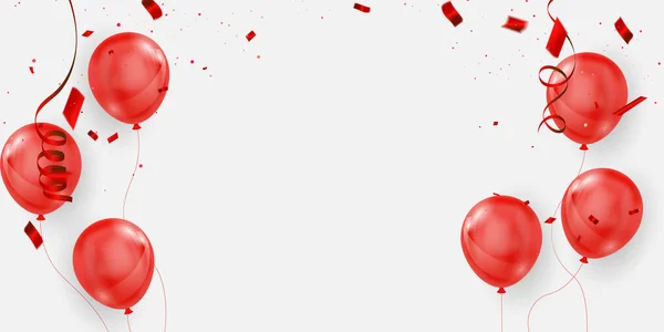 Rood Witte Ballonnen Confetti Concept Design Sjabloon Vakantie Gelukkige Valentijnsdag — Stockvector