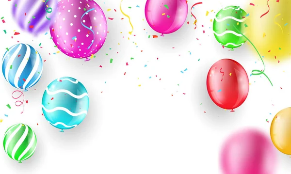 Kleurballonnen Confetti Concept Ontwerp Sjabloon Vakantie Happy Day Achtergrond Celebration — Stockvector