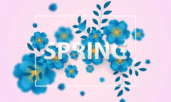 Design Banner Rahmen Blaue Blume Frühling Hintergrund Mit Schönen Vektor — Stockvektor