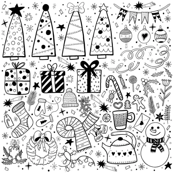 Seamless Christmas Pattern Monochrome Red Accents Digital Drawing Christmas Tea — Stock Photo, Image