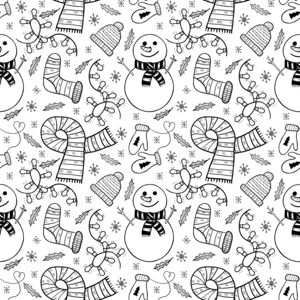 Seamless Christmas Pattern Monochrome Red Accents Digital Drawing Christmas Tea — Stock Photo, Image