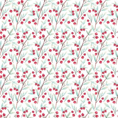 El yapımı botanik suluboya. Dalları, yaprakları ve böğürtlenleri olan kusursuz desenler ambalaj kağıdı, kumaş, duvar kağıdı, tekstil ve daha fazlası için. Parlak suluboya arkaplan.