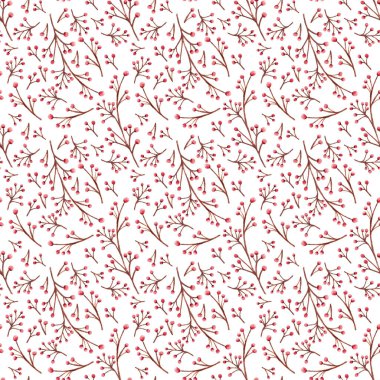 El yapımı botanik suluboya. Dal ve böğürtlenli kusursuz desen ambalaj kağıdı, kumaş, duvar kağıdı ve daha fazlası için. Parlak ve karşıtlık arkaplanı.