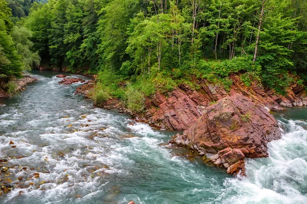 Літній пейзаж з гірською річкою — стокове фото