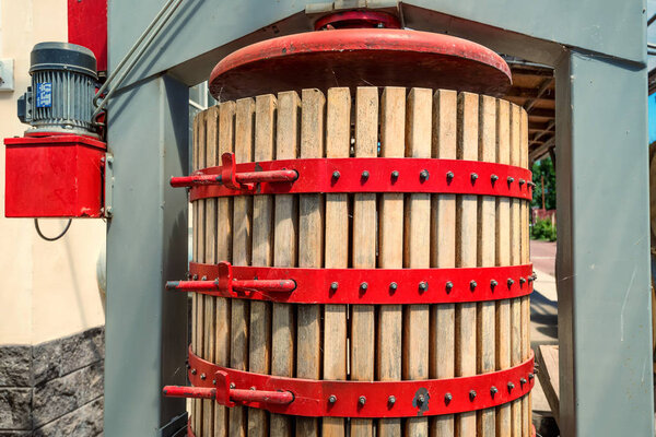 Close up wooden wine press