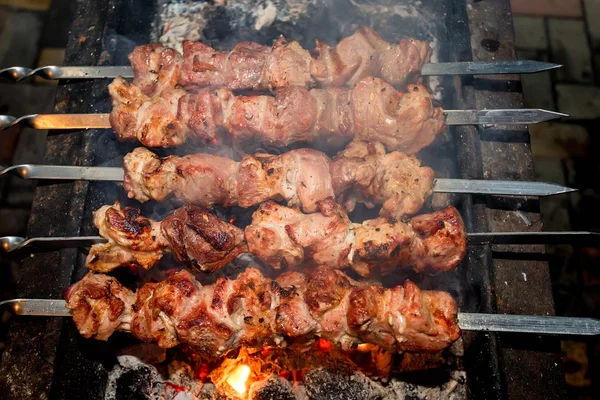 Preparando shashlik em mangal — Fotografia de Stock