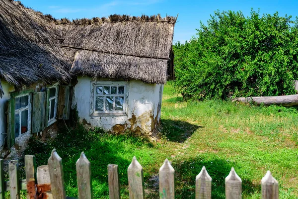 Maison à la campagne avec toit en roseau — Photo