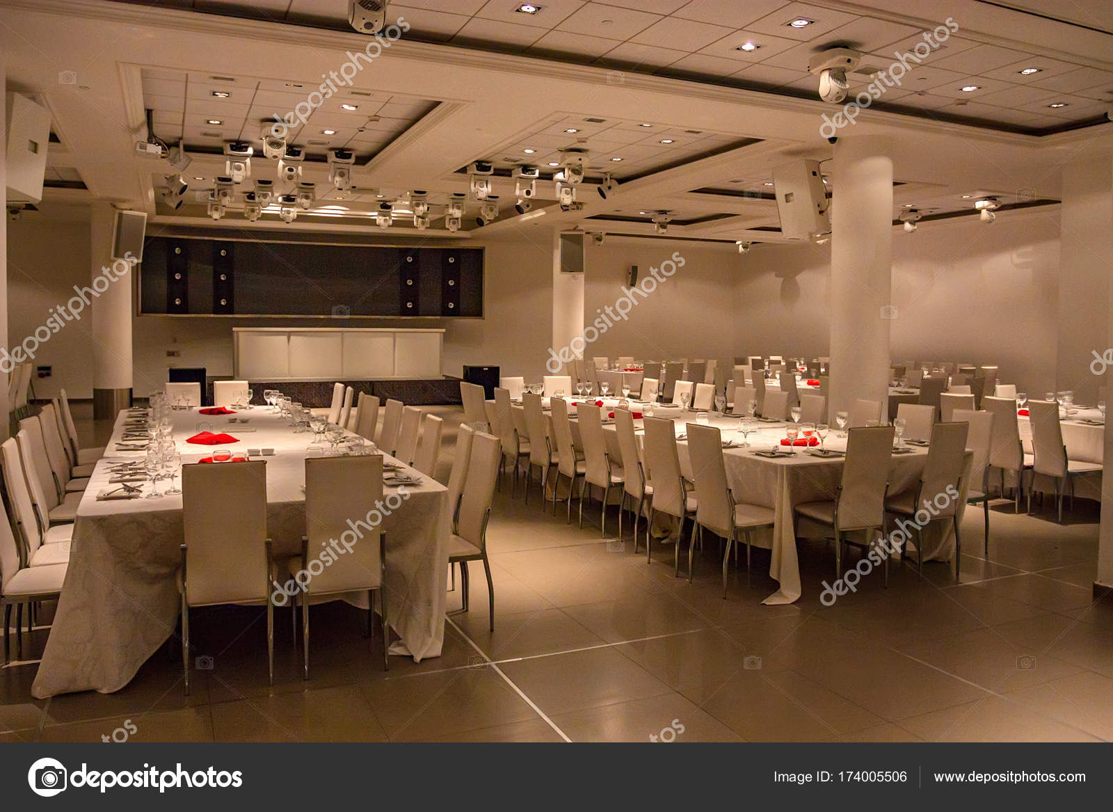 Interior Of Dining Hall In Modern Restaurant Stock Photo