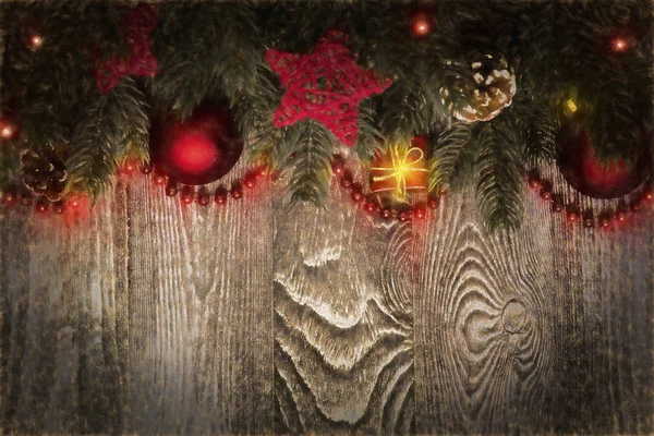 Boże Narodzenie tło na brązowy deska drewniany — Zdjęcie stockowe