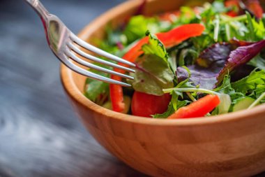 Kırsal arka planda taze sebze salatası