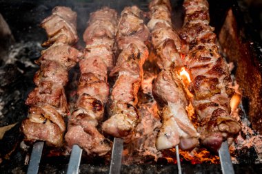 Şaşlık mangal üzerinde hazırlanıyor