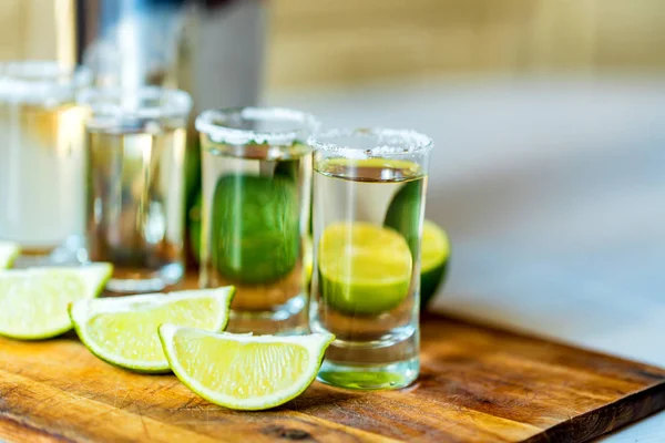 Tequila with lime and salt, selective focus — Stock Photo, Image