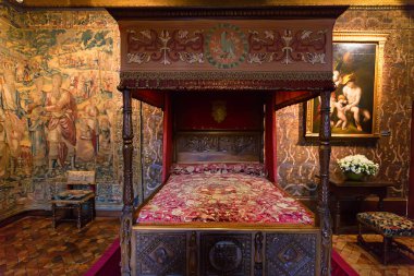 Chenonceau, Fransa - Haziran 2014 yaklaşık: Catherine de Medicis yatak Chateau Chenonceau