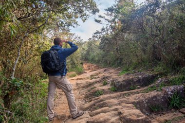 Adamın biri Horton Plains'de girer