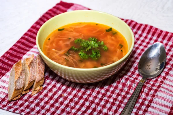 보르시 또는 러시아 빨간 야채 스프 그릇에 — 스톡 사진