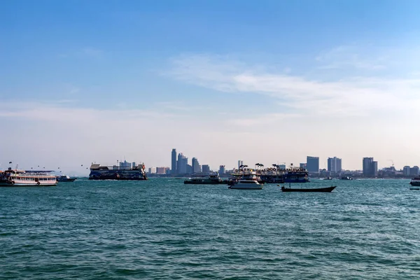 PATTAYA, THAILAND - CIRCA MARCH 2013: Pattaya coatline with boats Royalty Free Stock Images