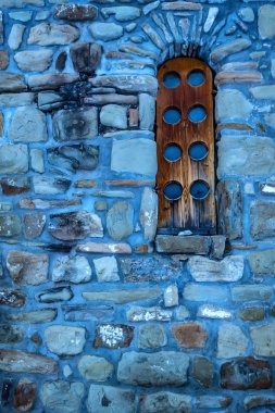 Wooden window of Central church in Arkhyz