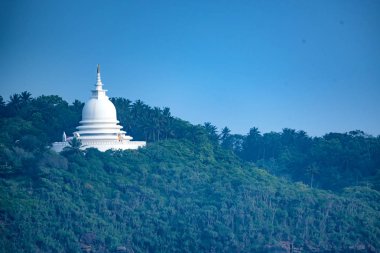 Beyaz Budist stupa Sri Lanka deniz kıyısında